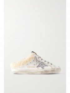 Superstar Sabot shearling-lined distressed glittered leather slip-on sneakers Superstar Sabot shearling-lined distressed glittered leather slip-on sneakers