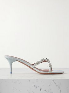 Debora 60 crystal-embellished leather-trimmed denim mules Debora 60 crystal-embellished leather-trimmed denim mules