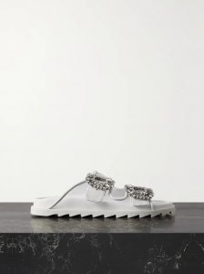 Slidy Viv crystal-embellished leather-trimmed mesh slides Slidy Viv crystal-embellished leather-trimmed mesh slides