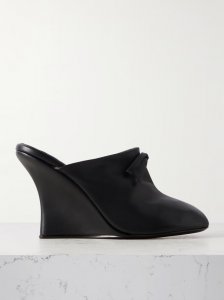 Bow-embellished leather wedge mules Bow-embellished leather wedge mules