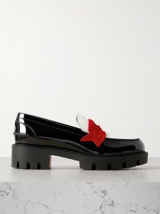 Penny velour-trimmed leather loafers Penny velour-trimmed leather loafers