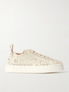 Lauren scalloped lace, leather and canvas sneakers Lauren scalloped lace, leather and canvas sneakers