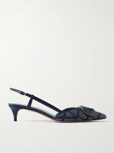 VLOGO 40 embellished leather-trimmed jacquard slingback pumps VLOGO 40 embellished leather-trimmed jacquard slingback pumps