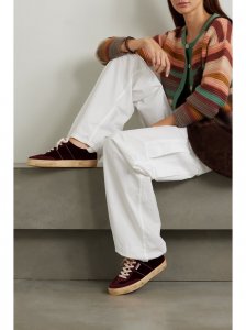 Soul-Star distressed suede and leather-trimmed velvet sneakers Soul-Star distressed suede and leather-trimmed velvet sneakers