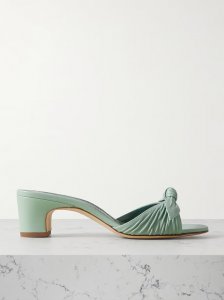 Lolloso 50 bow-detailed ruched leather mules Lolloso 50 bow-detailed ruched leather mules