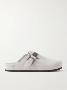 Bead-embellished suede clogs Bead-embellished suede clogs