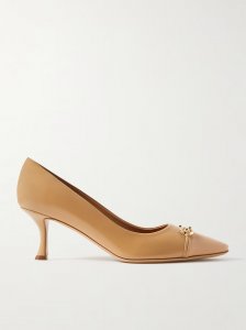 Bria embellished patent-leather trimmed smooth leather pumps Bria embellished patent-leather trimmed smooth leather pumps