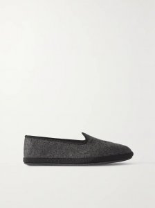 Venice embroidered cashmere-blend flannel slippers Venice embroidered cashmere-blend flannel slippers