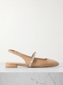 Stefanie crystal-embellished patent-leather slingback flats Stefanie crystal-embellished patent-leather slingback flats