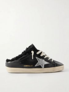 Super-Star Sabot distressed shearling-lined leather slip-on sneakers Super-Star Sabot distressed shearling-lined leather slip-on sneakers
