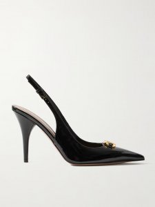 VLOGO 100 embellished patent-leather slingback pumps VLOGO 100 embellished patent-leather slingback pumps