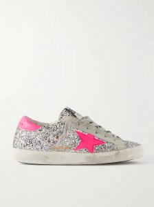 Superstar glittered distressed leather and suede sneakers Superstar glittered distressed leather and suede sneakers