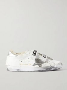 Old School shearling-lined distressed glittered leather sneakers Old School shearling-lined distressed glittered leather sneakers