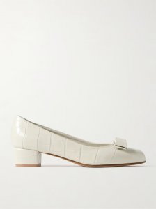 Vara bow-embellished croc-effect leather pumps Vara bow-embellished croc-effect leather pumps