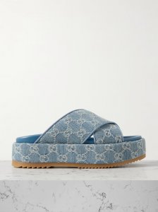 Angelina denim-jacquard platform slides Angelina denim-jacquard platform slides