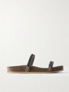 Bead-embellished suede slides Bead-embellished suede slides