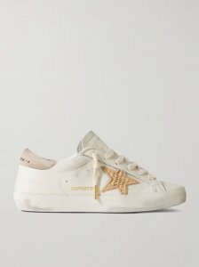 Super-Star raffia-trimmed distressed leather sneakers Super-Star raffia-trimmed distressed leather sneakers