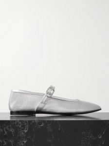 Metallic leather-trimmed mesh Mary Jane ballet flats Metallic leather-trimmed mesh Mary Jane ballet flats