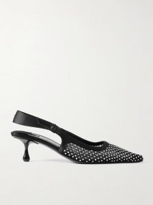 Amel 50 crystal-embellished mesh and satin pointed-toe slingback pumps Amel 50 crystal-embellished mesh and satin pointed-toe slingback pumps