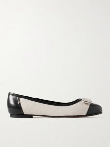 Varina bow-embellished leather-trimmed canvas ballet flats Varina bow-embellished leather-trimmed canvas ballet flats