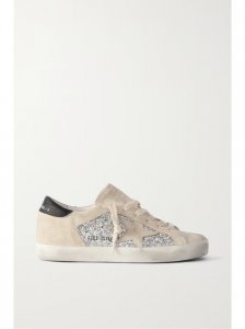 Super-Star leather-trimmed distressed glittered suede sneakers Super-Star leather-trimmed distressed glittered suede sneakers