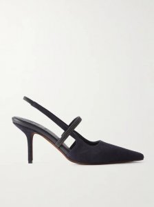 Bead-embellished suede slingback pumps Bead-embellished suede slingback pumps