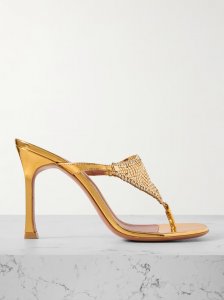 Cameron crystal-embellished chainmail and metallic leather mules Cameron crystal-embellished chainmail and metallic leather mules