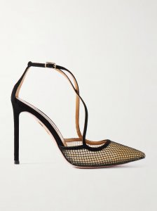 Wicked 105 grosgrain-trimmed suede and mesh pumps Wicked 105 grosgrain-trimmed suede and mesh pumps
