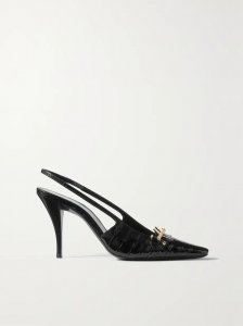 Blade embellished croc-effect leather slingback pumps Blade embellished croc-effect leather slingback pumps