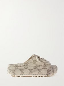 Embossed logo-jacquard coated-canvas platform slides Embossed logo-jacquard coated-canvas platform slides