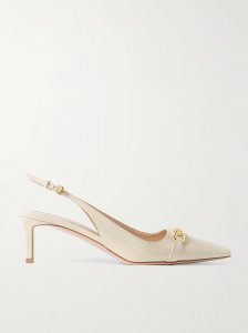 Whitney logo-embellished patent-leather slingback pumps Whitney logo-embellished patent-leather slingback pumps
