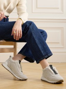 Bead-embellished shearling-trimmed suede slip-on sneakers Bead-embellished shearling-trimmed suede slip-on sneakers