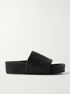 Woven leather platform slides Woven leather platform slides