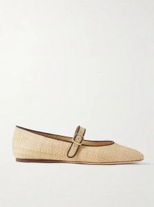 Ginger grosgrain-trimmed raffia Mary Jane ballet flats Ginger grosgrain-trimmed raffia Mary Jane ballet flats