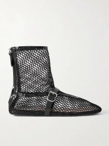 Patent leather-trimmed mesh ankle boots Patent leather-trimmed mesh ankle boots