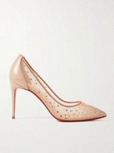 Follies 85 crystal-embellished mesh and glittered-leather pumps Follies 85 crystal-embellished mesh and glittered-leather pumps