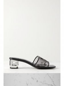 Logo-embroidered leather-trimmed mesh mules Logo-embroidered leather-trimmed mesh mules