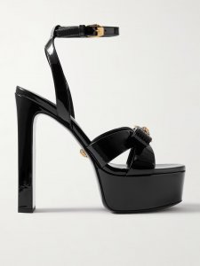 Gianni Ribbon embellished patent-leather platform sandals Gianni Ribbon embellished patent-leather platform sandals