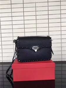 Valentino Rockstud textured-leather Black with Black stone Valentino Rockstud textured-leather Black with Black stone