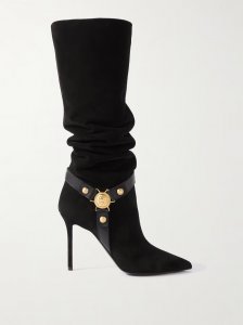 Eva embellished leather-trimmed suede knee boots Eva embellished leather-trimmed suede knee boots