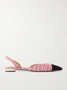 Milanese grosgrain-trimmed raffia slingback flats Milanese grosgrain-trimmed raffia slingback flats