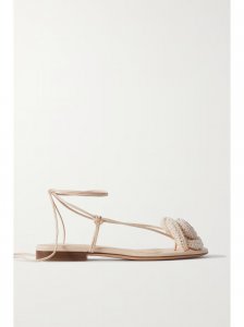Crocheted cotton-blend and leather sandals Crocheted cotton-blend and leather sandals