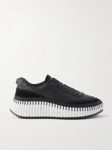 Nama embroidered suede-trimmed leather sneakers Nama embroidered suede-trimmed leather sneakers
