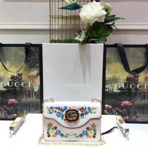 Gucci Embroidered Small Shoulder Bag Cotton Linen Canvas Gucci Embroidered Small Shoulder Bag Cotton Linen Canvas