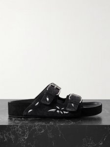 Lennyo embroidered cutout suede slides Lennyo embroidered cutout suede slides