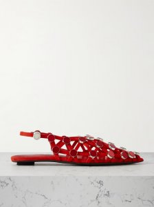 Grid studded suede point-toe slingback flats Grid studded suede point-toe slingback flats