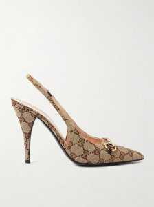 Erin horsebit-embellished canvas-jacquard slingback pumps Erin horsebit-embellished canvas-jacquard slingback pumps