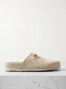 Sol horsebit-detailed debossed leather-trimmed suede slippers Sol horsebit-detailed debossed leather-trimmed suede slippers