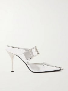 Punk embellished mirrored-leather mules Punk embellished mirrored-leather mules