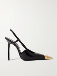 Jeanne embellished glossed-leather slingback pumps Jeanne embellished glossed-leather slingback pumps